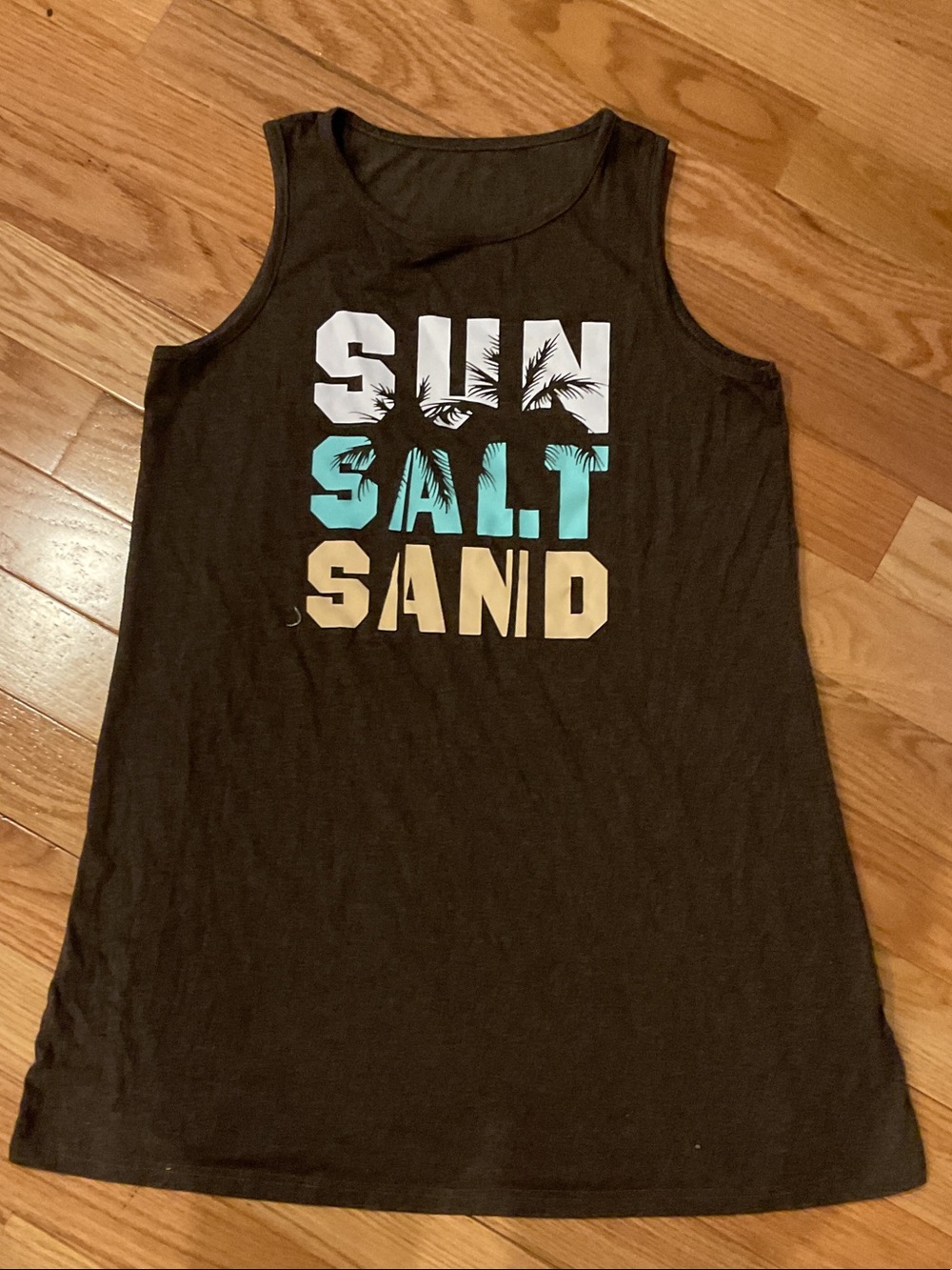 Source Unknown Black Tank Coverup with White, Teal & Tan Graphic